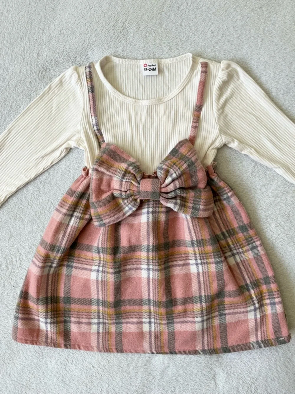 PatPat Pink Plaid Jumper Dress with Cream Top